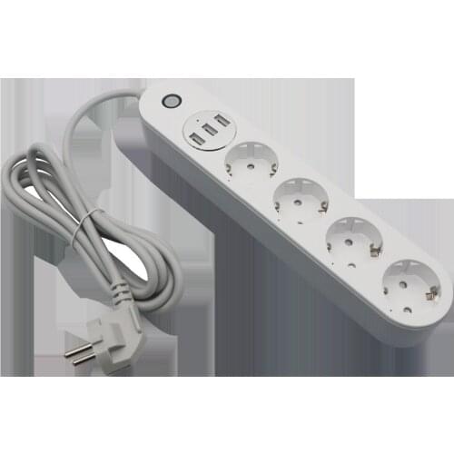 Smart power board Alexa, Wifi surge protector 4 EU sockets 3 USB port smart sockets with overload switch / timer / wireless voic
