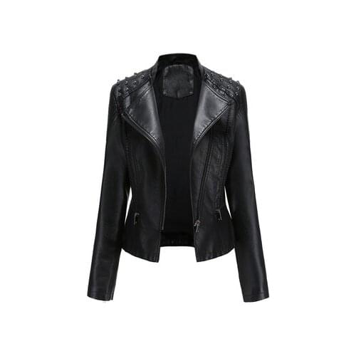 Faux Leather Pu Jacket Women 2021Autumn Winter Long Sleeve Slim Fashion Motorcycle Jacket Black Faux Leather Coats Outerwear