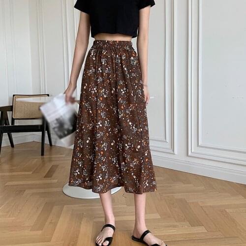 Ladies High Waist Chiffon Beach Skirts Fashion Summer Elegant Women Floral Print Skirt