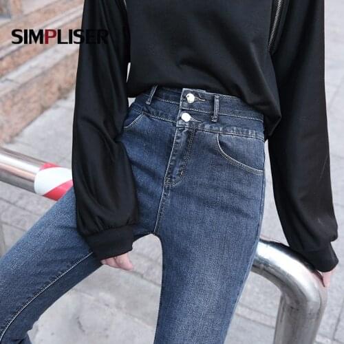 2020 Autumn Jeans Pants Women Denim Blue Black Stretch Jeans Trousers High Waisted Plus Size Mom Jeans Pudh Up Female Jeans