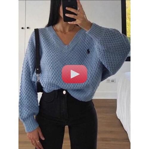 Sale Spring and Autumn New Fashion Sexy V-neck Loose Top Women Harajuku Oversized Sweater Women Fall Sweaters for Women