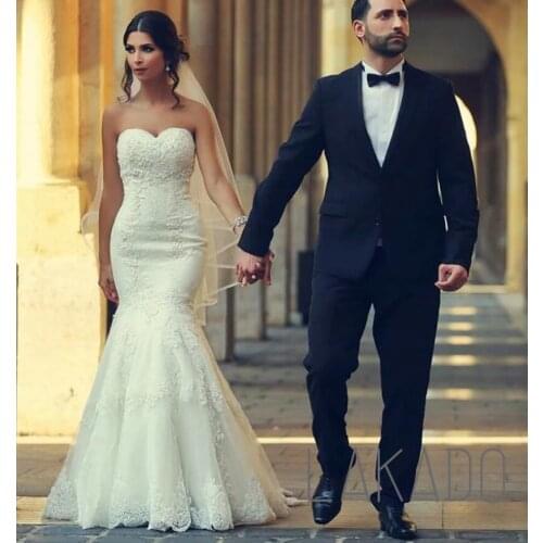 Custom Made Sweetheart White Lace Modern Mermaid Bridal Gown Latest Sweep Train Lace Up Plus Size Wedding Dress