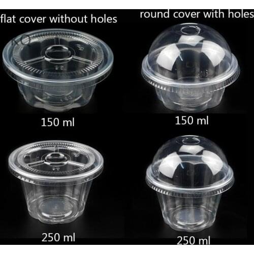 100PCS 150ml/250ml Disposable Plastic Cups/Bowls with Lid For Iced Coffee Bubble Tea Smoothie Dessert for Party Wedding 100 Sets