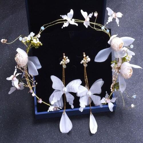 2 color New Korean Fashion Hand-made white Flower Headdress Fairy Beauty Loop Sweet Headbands Earrings Suit
