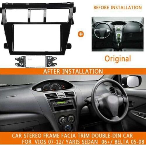 2 Double DIN Car Stereo Radio DVD Player Frame Fascia Panel Trim for Toyota Vios 2007-12 Belta 2005-08 Yaris Sedan 2006