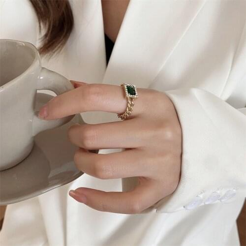 20 pcs / lot new arrival items fashion jewelry metal chain square rhinestone finger ring