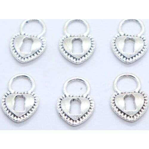 48pcs Tibetan Silver Love Heart Lock Charms Crfts Pendants 12x17mm Jewelry Findings