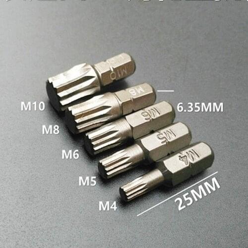 5pcs Star Spline Screwdriver Bit S2 Alloy Steel 1/4 Inch Hex Shank for Impact Screwdriver Tools M4 M5 M6 M8 M10
