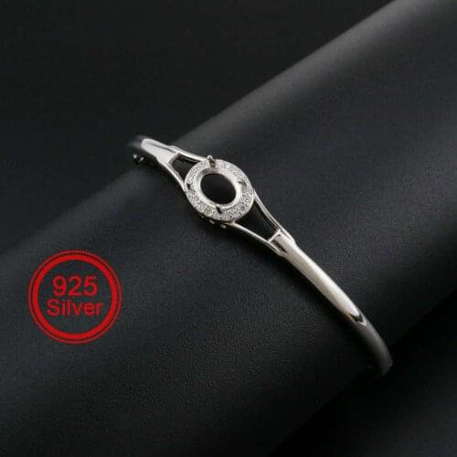 6x8MM Oval Prong Bezel Bangle Halo Settings Solid 925 Sterling Silver DIY Bracelet Supplies for Gemstone 2.2'' Diameter 1900259