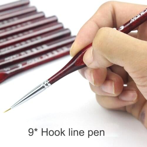 9Pcs Hook Line Pen Hand-Painted Hook Line Gouache Oil Painting watercolor paint brushes Nail Pen