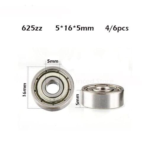 Free shipping 4/6pcs 625ZZ 5*16*5mm Miniature deep groove ball bearing 625zz for 3D Printers Parts free shipping