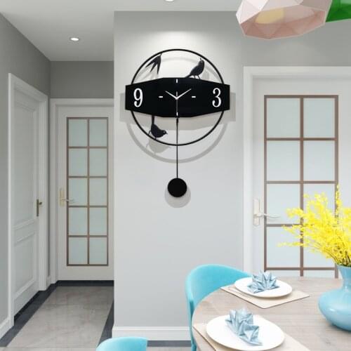 Large Luxury Wall Clock Pendulum Silent Art Birdie Creative Simple Living Room Wall Clock Horloge Mural Home Decoration DA60WC