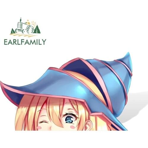 EARLFAMILY 13cm x 7.8cm Anime Dark Magician Girl Peeker Cartoon Big Head Vinyl Funny Car Sticker JDM Scratch Cover Peek Decal