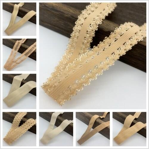 10/15/20/25mm Khaki Elastic Ribbon Fold Over Spandex Elastic Band For Sewing Lace Trim Waist Band Garment Accessory