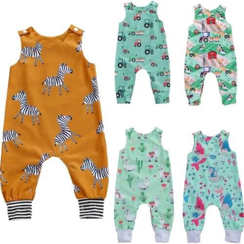 Summer Newborn Baby Boys Girls Cotton Romper Sleeveless Button Jumpsuit Playsuit Overalls Casual Outfits