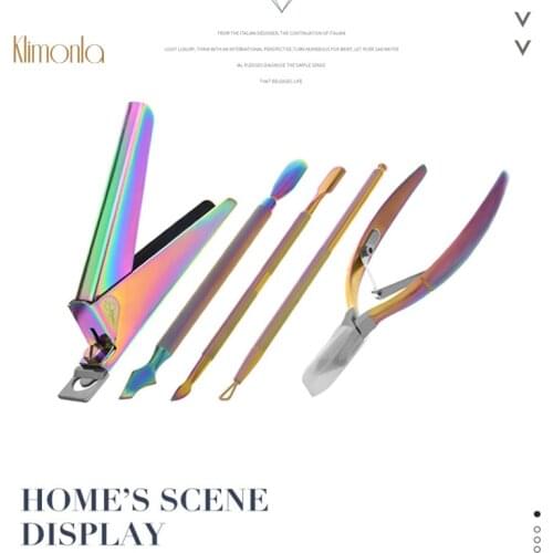 Stainless Steel Nail Tools Cut Dead Skin Scissors Steel Push Color Titanium Nail Set Professional Nail Edge Cutter Scissor Plier
