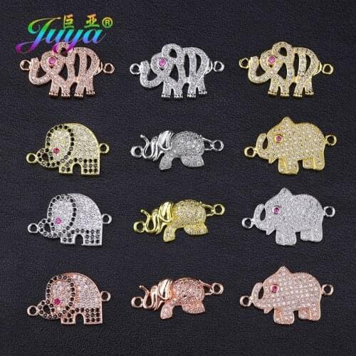 Juya DIY Bracelets Jewelry Making Accessories Supplies Micro Pave Zircon Gold/Rose Gold Elephant Animal Charms Connectors