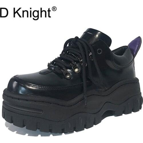 New Fashion Women Flat Platform Sneakers Punk Black Lace Up Casual Creepers Shoes Woman Comfortable Increased Ladies Girls Shoes