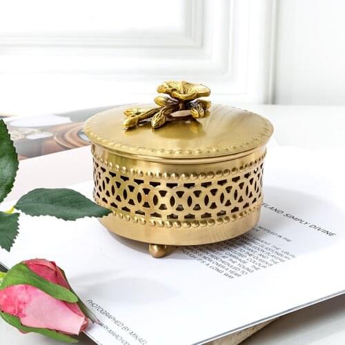 Brass Hollow Carved Jewelry Box Plum Flower Decorative Incense Burner Desktop Decoration Home Ornaments Retro Handmade Crafts