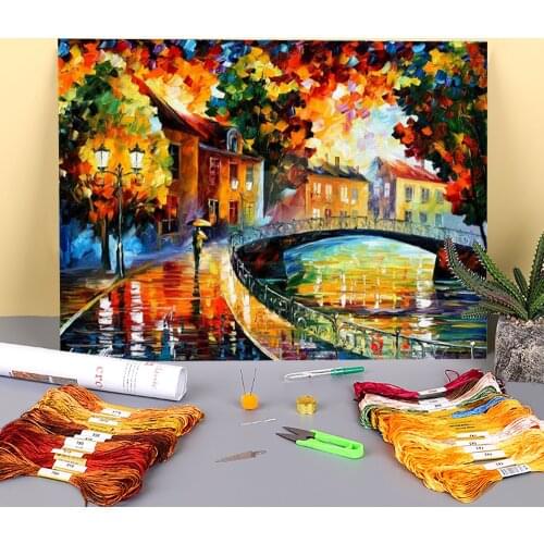 Autumn Old Bridge Pre-Printed 11CT Cross-Stitch DIY Embroidery Complete Kit DMC Threads Craft Sewing Handicraft Decor