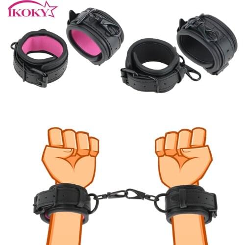 IKOKY 1 Pair PU Leather Handcuffs Bondage Restraints Accessories Adjustable Adult Games SM Products Sex Toys For Couples