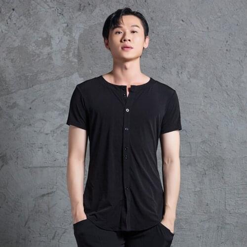 2021 New Male Latin Dance Costumes Black Short Sleeve Tops Performance Dance Wear Ballroom Latin Dance Competition Wear DN8388