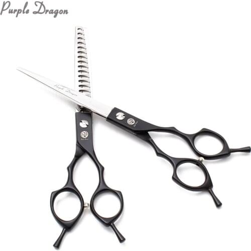 6.5" 7" 440C Black Color Dog Grooming Scissors Straight Scissors Thinning Shears Professional Pet Scissors Set Finger Rest Z9029