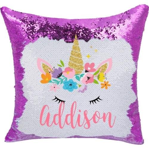 Personalized Mermaid Reversible Sequin Pillow, Custom Unicorn Sequin Pillow cover for Girls