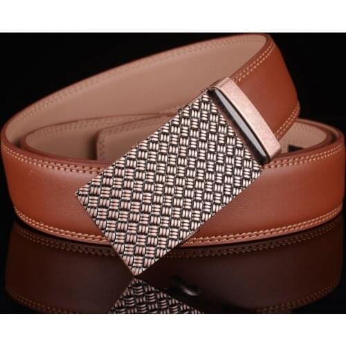 Plyesxale Brown Belt Men 2018 Luxury Brand Automatic Buckle Belt Leather Belts For Men High Quality Casual Male Strap G22