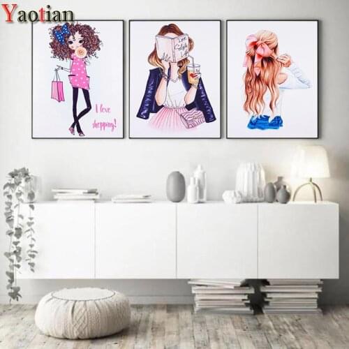 Full Square Diamond Painting Modern fashion girl Diamond Embroidery Full Display Diamond Mosaic Crafts Kit 3 piece set