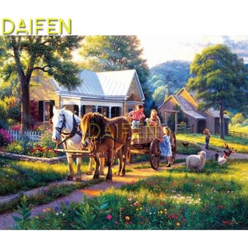 Full Square Diamond mosaic village carriage horse children Full Round Diamond embroidery Cross stitch 5D DIY Diamond painting