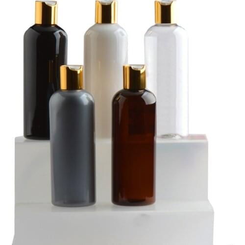 24pcs 300ml white/black empty gold disc top cosmetic PET lotion bottles shampoo gel plastic bottle Liquid travel soap bottle