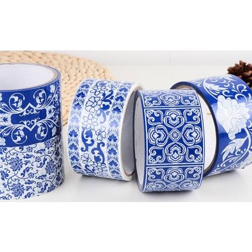 Retro Washi Masking Tape Blue and White Porcelain Sticker Tape Decorative Sticky Paper Adhesive DIY Washi Tapes School Supplies