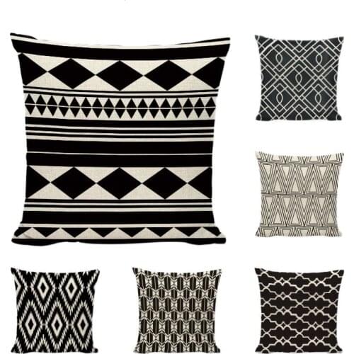 Luxury Black And Beige Geometric Chevron Striped Cushion Case Mandala Decor Office 17 Burlap Car Home Decor Throw Pillow Covers