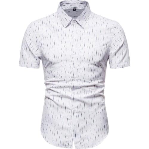 White Print Shirt Men 2020 Fashion Slim Fit Short Sleeve Mens Dress Shirts Business Casual Shirt Male Camisa Social Masculina