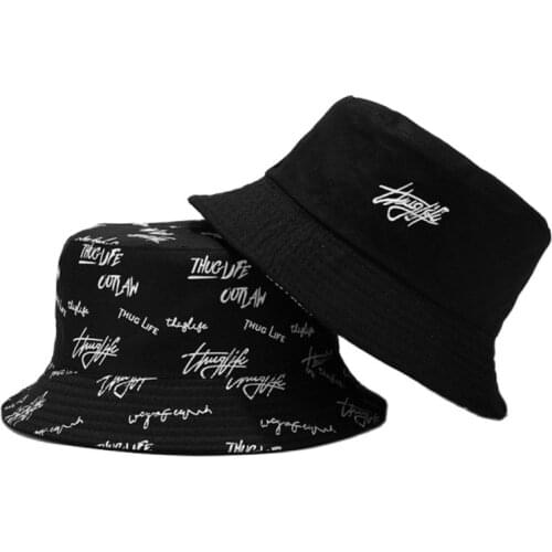 New Spring Summer Sun Hat Letter Bucket Hat Black White Unisex Casual Fisherman Hat Fashion Street Bob