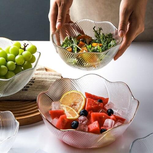 Phnom Penh Glass Large Fruit Bowl Home Creative Vegetable Salad Container Net Celebrity Ins Wind Dessert Small Bowls Tableware