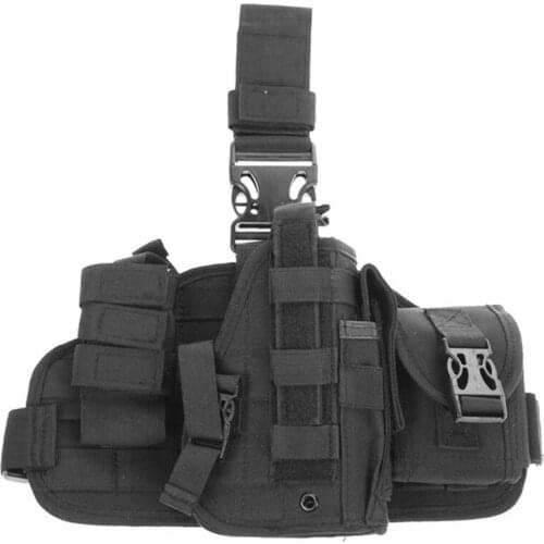 Tactical Molle Thigh Gun Holster Adjustable Puttee Thigh Leg Pistol Gun Holster Pouch with Magazine Pocket