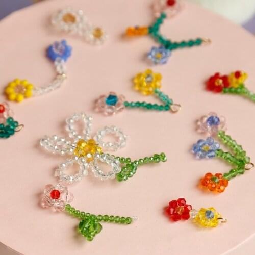 Spring and summer original hand style Korean glass crystal braided flower pendant DIY earrings hairpin accessories material