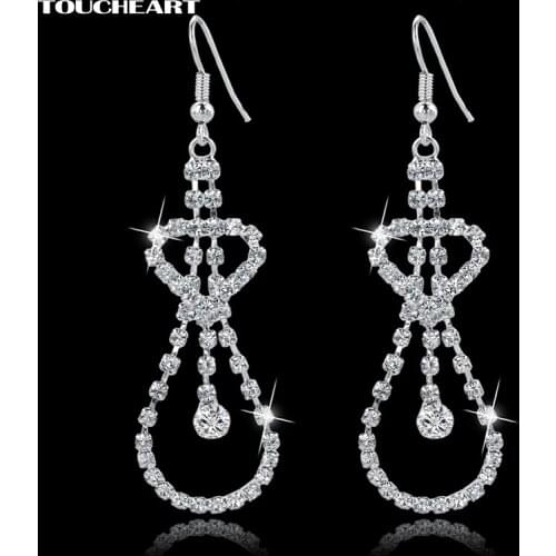 TOUCHEART Drop Earrings For Women Luxury Long Silver Crystal Earrings Fashion Jewellery Rhinestone brinco Pendientes Ser150130