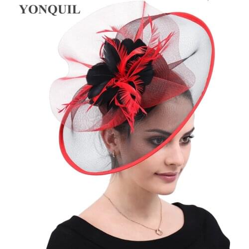 Women Feather Mesh Fascinator Hats Ladies Elegant Kenucky Derby Wedding Party Cocktail Hats Elegant Headband Hair Accessories