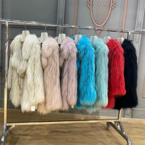 Vogue Fad Brand Real Fur Coat Winter Jacket Women Natural Raccoon Fur Knitted Outerwear Thick Warm Turn-down Collar Streetwear