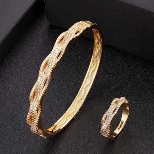 Zlxgirl jewelry Women size Bracelet & ring 2pcs jewelry sets high Dubai Gold Color copper bangle ring aneis free shipping