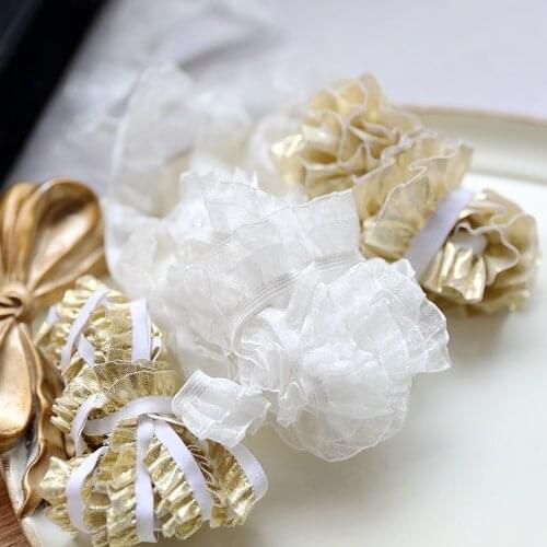 1M Elastic Pleated Guipure Sewing Lace Trim Ribbon Gold White Tulle Lace Fabric Dress Decoration Materials Crafts dentelle LP18