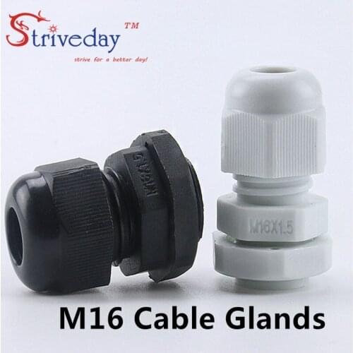 100pcs/lot White Black M16 Nylon plastic cable gland Wiring Accessories cable connector IP68 waterproof Gland