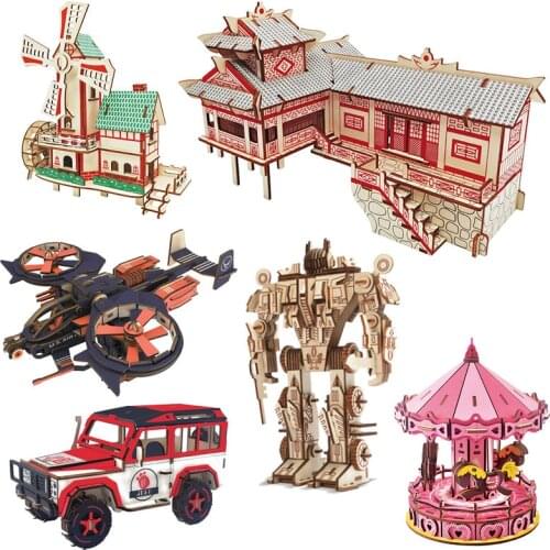 3D Model of Wood Mosaic Chinese Style Construction Vehicle Aircraft Weapon Puzzle Hand Spliced Childrens Toys