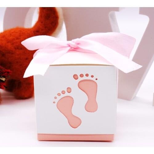 50pcs Baby Foot Candy Box Baby Showe Baby Foot Footprints On The Beach Favour with ribbon gift box Birthday wedding Party Decor