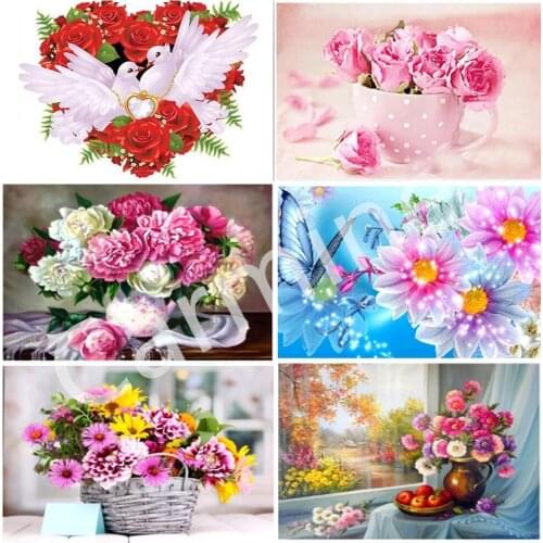 5D DIY Flower Basket Diamond Painting Cross Stitch Wall Art Diamond Embroidery Handmade Full Round&Square Drill Home Decoration