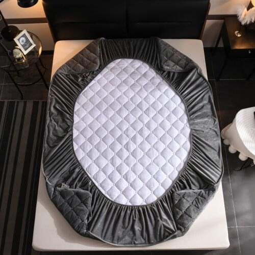 Velvet Thicken Quilted Mattress Cover Solid Color Quilted Bed Fitted Sheet Queen King Double Bed Cover Matress Cover
