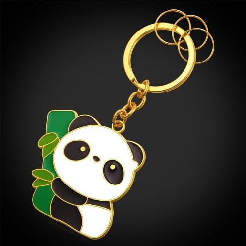 Gold/Silver Color cute panda keychains for men bear jewelry key pendant with 3 circle key rings Enamel Kawaii Gift Present K9Y
